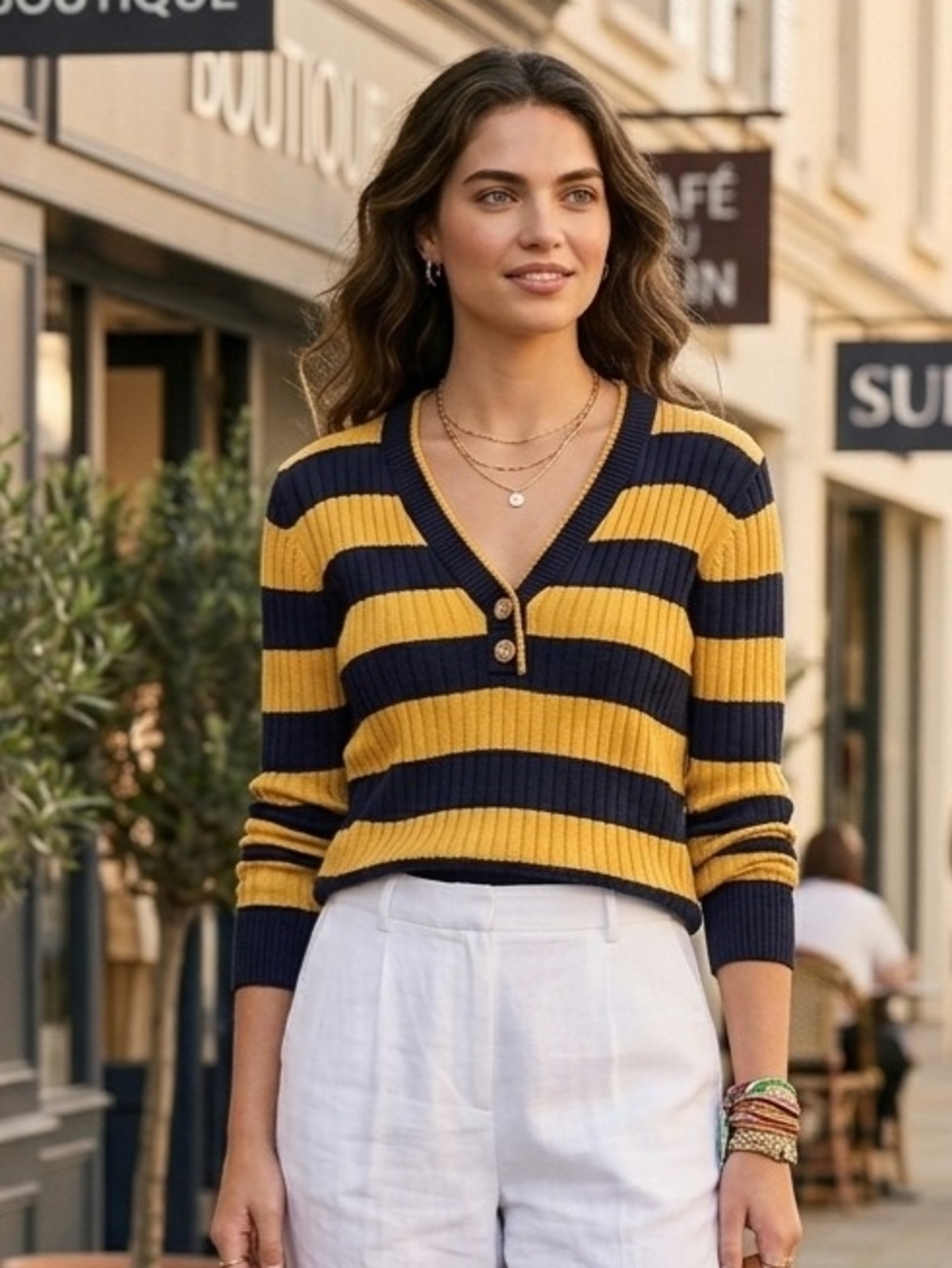 Lauren Jeans Co. Ralph Lauren Striped Henley V-Neck Sweater - Picture 8 of 8